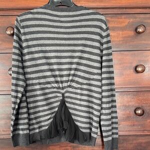 Anthropologie Striped Gray and Black Sweater with Ruffle Detail